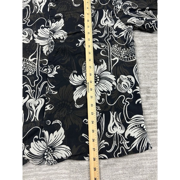 Fusione Shirt Mens Large Black Floral Tropical Silk Button Up Short Sleeve - Picture 5 of 10